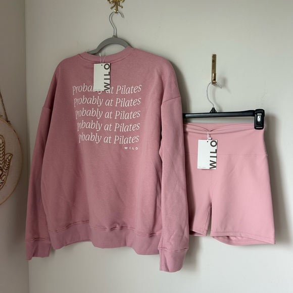 Wilo The Label Tops - Pink Probably at Pilates crewneck Sweatshirt and Shorts two piece Set